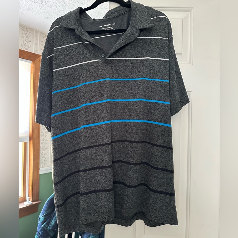 Men's Gray Striped Polo Shirt. XXL. Under Armor. Like New.